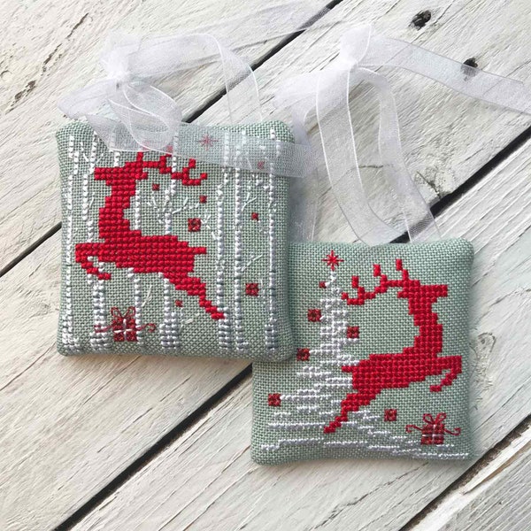 Christmas Reindeer Ornaments Cross Stitch Pattern by Lucie Heaton, PDF Counted Cross Stitch Chart Download