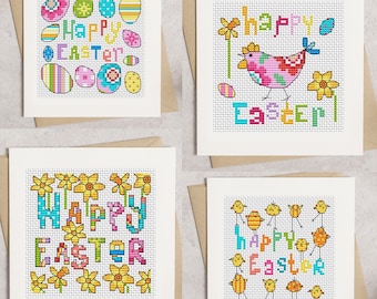 Set of 4 Happy Easter Cards Cross Stitch Pattern – Digital PDF Counted Cross Stitch Pattern – Instant Download -  Lucie Heaton