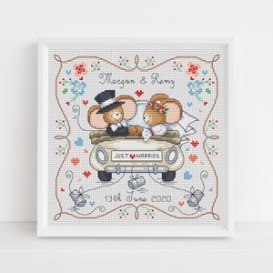 Furry Tales Just Married - Sampler de mariage - Modèle de point de croix - Lucie Heaton - Tableau PDF numérique au point de croix à télécharger