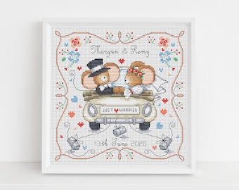 Furry Tales Just Married - Wedding Sampler - Cross Stitch Pattern - Lucie Heaton - Digital PDF Counted Cross Stitch Chart Download