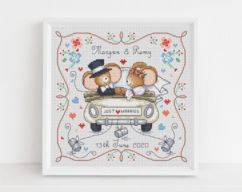 Furry Tales Just Married - Wedding Sampler - Cross Stitch Pattern - Lucie Heaton - Digital PDF Counted Cross Stitch Chart Download