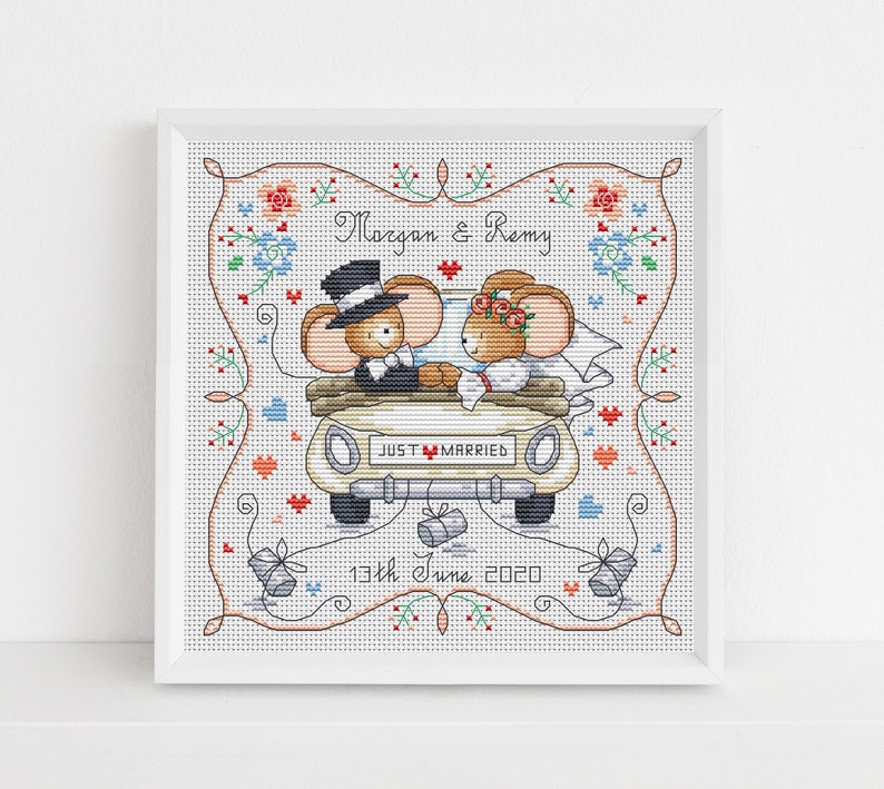 Furry Tales Just Married Wedding Sampler Cross Stitch Pattern Lucie Heaton Digital PDF Counted Cross Stitch Chart Download image 1