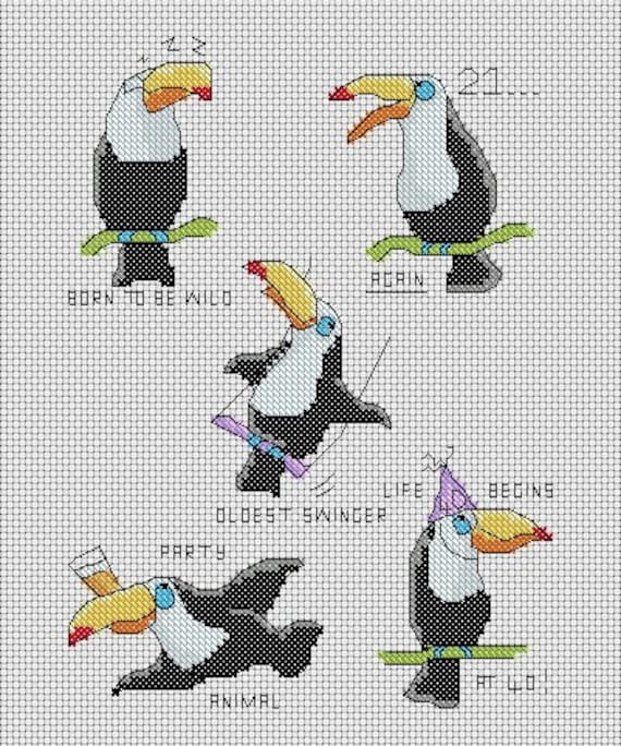 Cheeky Toucan Birthday Cards - Cross Stitch Pattern - Lucie Heaton - Digital PDF Counted Cross Stitch Chart Download