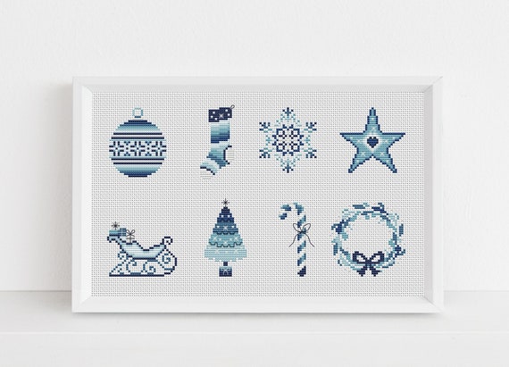 Blue Christmas Ornaments Pattern / Christmas Cross Stitch PDF  / Cross stitch Cards / Counted Cross Stitch Chart / Lucie Heaton