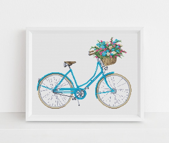 Vintage Bicycle Cross Stitch Pattern - Ladies Flower Basket Bike - Lucie Heaton - Digital PDF Counted Cross Stitch Chart Download