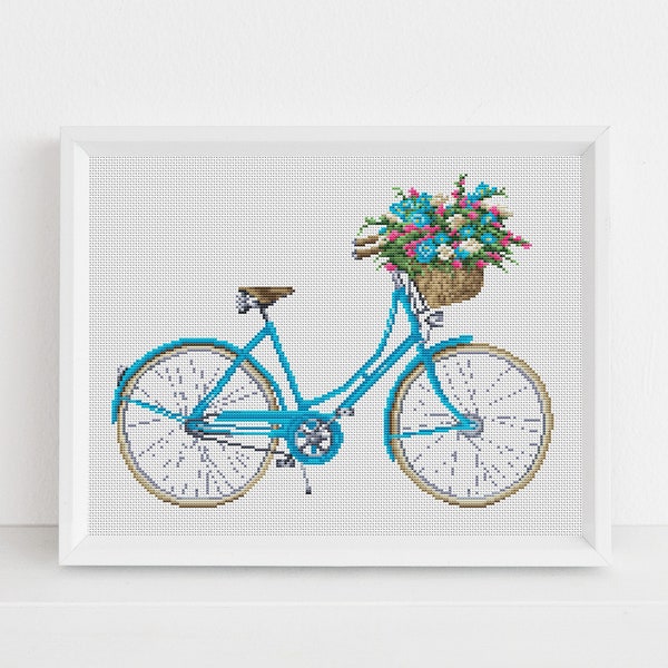 Vintage Bicycle Cross Stitch Pattern - Ladies Flower Basket Bike - Lucie Heaton - Digital PDF Counted Cross Stitch Chart Download