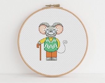 Furry Tales Grandpa Mouse, Cross Stitch Pattern by Lucie Heaton,  PDF Counted Cross Stitch Chart Download