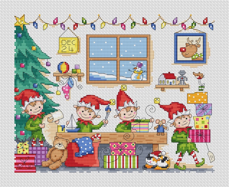 Santa's Workshop Lucie Heaton Digital PDF Counted Cross Stitch Chart Download image 2