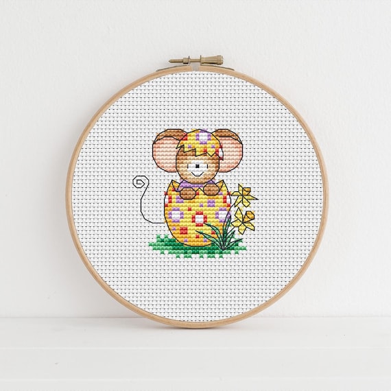 Easter Egg Mouse Cross Stitch Pattern, Furry Tales by Lucie Heaton (PDF Download)