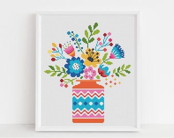 Cheerful Flowers PDF Cross Stitch Pattern -  Lucie Heaton