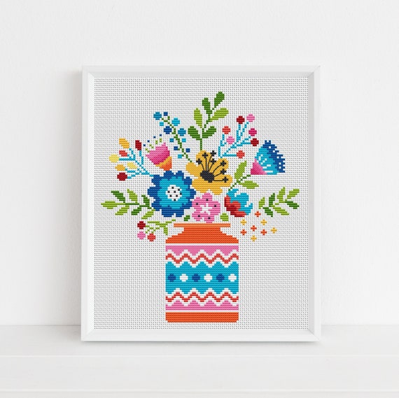 Cheerful Flowers PDF Cross Stitch Pattern -  Lucie Heaton