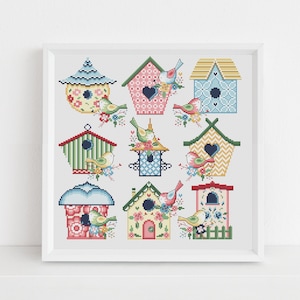 Bird House Sampler Cross Stitch Pattern by Lucie Heaton, PDF Counted Cross Stitch Chart Download