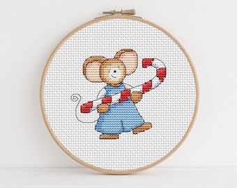 Furry Tales Candy Cane Mouse - Christmas Cross Stitch Pattern - Lucie Heaton - Digital PDF Counted Cross Stitch Chart Download