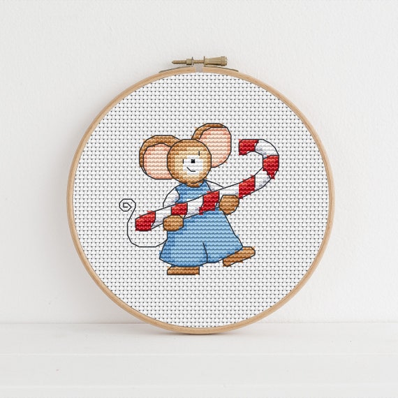 Furry Tales Candy Cane Mouse - Christmas Cross Stitch Pattern - Lucie Heaton - Digital PDF Counted Cross Stitch Chart Download
