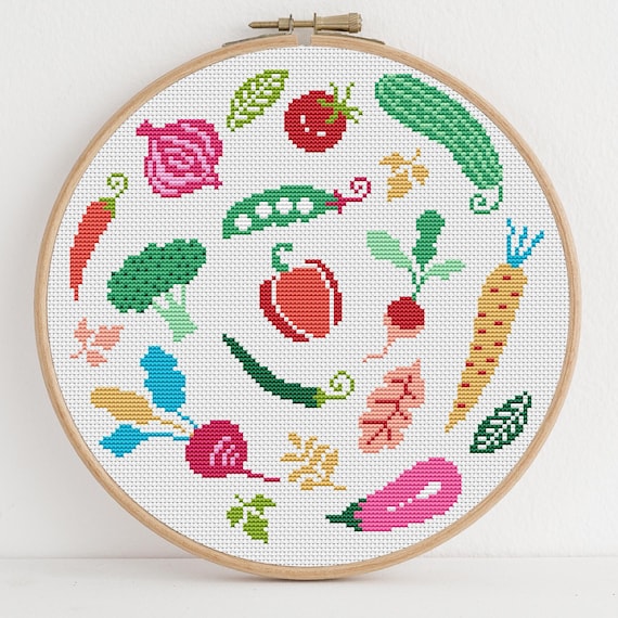 Colourful Veggies Cross Stitch Pattern by Lucie Heaton, PDF Chart Download