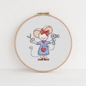 Furry Tales Hairdresser Mouse - Cross Stitch Pattern - Lucie Heaton - Digital PDF Counted Cross Stitch Chart Download