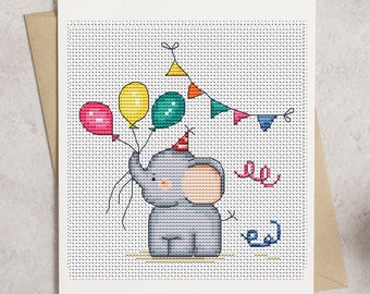 Elephant Birthday Cards Cross Stitch Pattern - Lucie Heaton - Digital PDF Counted Cross Stitch Chart Download