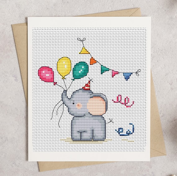 Elephant Birthday Cards Cross Stitch Pattern - Lucie Heaton - Digital PDF Counted Cross Stitch Chart Download