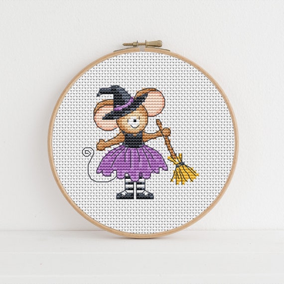 Furry Tales Witch Mouse Cross Stitch Pattern by Lucie Heaton, PDF Counted Cross Stitch Chart Download