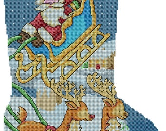 Santa's Sleigh Christmas Stocking Cross Stitch Pattern - Lucie Heaton - Digital PDF Counted Cross Stitch Chart Download