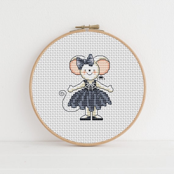 Furry Tales Halloween Flossie Mouse, Cross Stitch Pattern by Lucie Heaton, PDF Counted Cross Stitch Chart Download