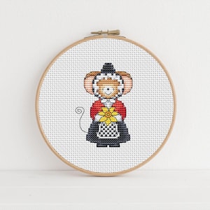 Lady Mouse galloise Furry Tales, modèle de point de croix par Lucie Heaton, grille PDF au point de croix à télécharger