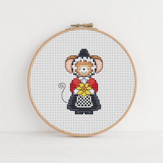 Furry Tales Welsh Lady Mouse, Cross Stitch Pattern by Lucie Heaton,  PDF Counted Cross Stitch Chart Download