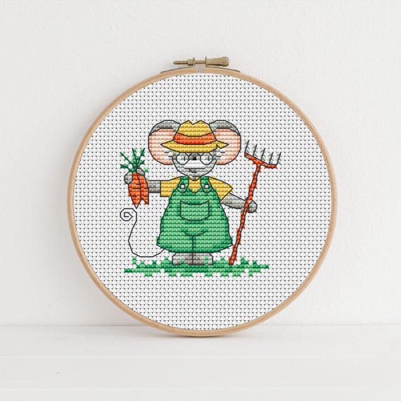 Furry Tales Grandpa Gardener Mouse, Cross Stitch Pattern by Lucie Heaton, PDF Counted Cross Stitch Chart Download