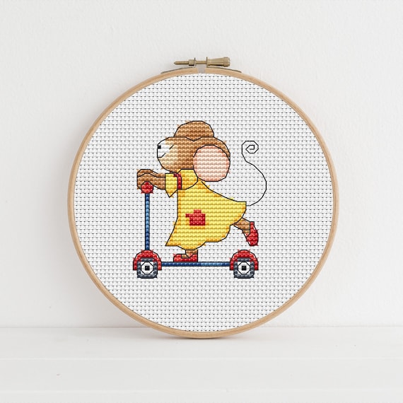 Furry Tales Scooter Mouse Cross Stitch Pattern / Sports Cross Stitch/ Mouse Cross Stitch Pattern PDF Download / Lucie Heaton