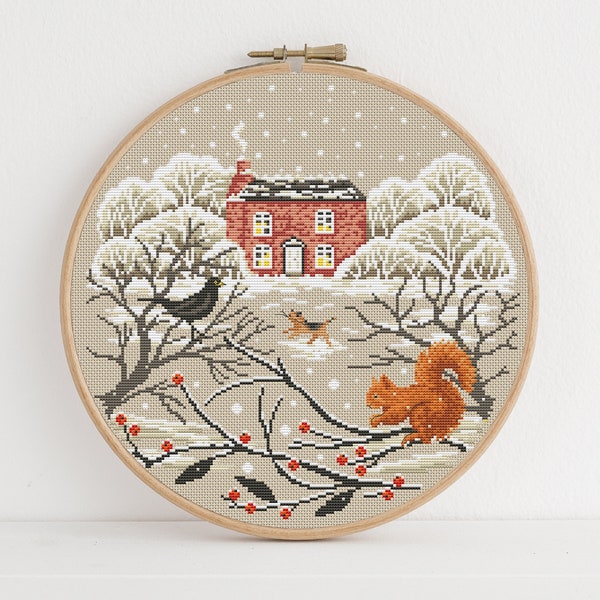 Winter Cottage Cross Stitch Pattern by Lucie Heaton, PDF Counted Cross Stitch Chart Download