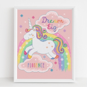 Eenhoorn regenboog sampler - Dream Big - kruissteekpatroon - Lucie Heaton - digitale pdf-telekruissteekkaart downloaden