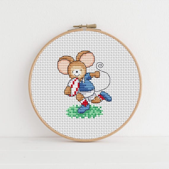Rugby Mouse Cross Stitch Pattern, Furry Tales by Lucie Heaton (PDF Download)
