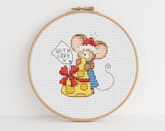 Furry Tales Christmas Cheese Mouse - Christmas Cross Stitch Pattern - Lucie Heaton - Digital PDF Counted Cross Stitch Chart Download