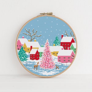 Pretty Christmas Village Cross Stitch Pattern by Lucie Heaton, PDF Counted Cross Stitch Chart Download