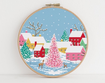 Pretty Christmas Village Cross Stitch Pattern by Lucie Heaton, PDF Counted Cross Stitch Chart Download