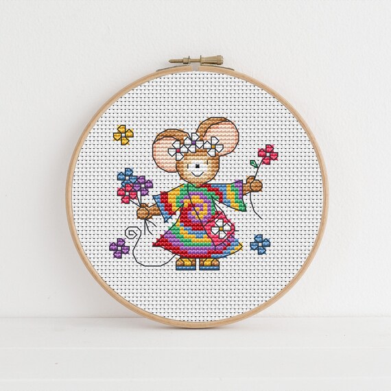 Furry Tales Flower Power Lizzie / PDF Cross Stitch Pattern / Lucie Heaton