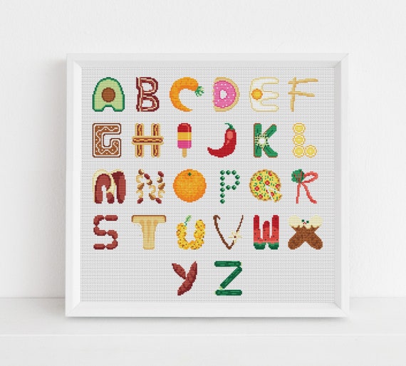 Food Alphabet Cross Stitch Pattern by Lucie Heaton, PDF Counted Cross Stitch Chart Download
