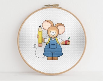 Furry Tales - Back To School Mouse / PDF Cross Stitch Pattern / Lucie Heaton