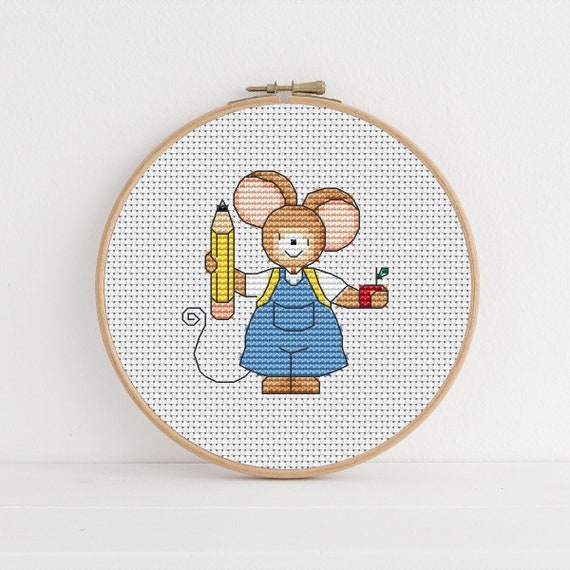 Furry Tales Back To School Mouse, Cross Stitch Pattern by Lucie Heaton,  PDF Counted Cross Stitch Chart Download