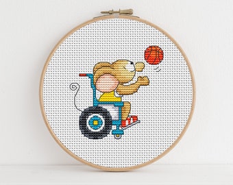 Furry Tales Wheelchair Basketball Mouse, Cross Stitch Pattern by Lucie Heaton,  PDF Counted Cross Stitch Chart Download