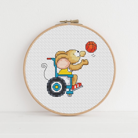 Furry Tales Wheelchair Basketball Mouse, Cross Stitch Pattern by Lucie Heaton,  PDF Counted Cross Stitch Chart Download