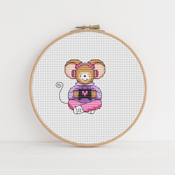 Furry Tales Gamer Lizzie Mouse - Cross Stitch Pattern - Lucie Heaton - Digital PDF Counted Cross Stitch Chart Download