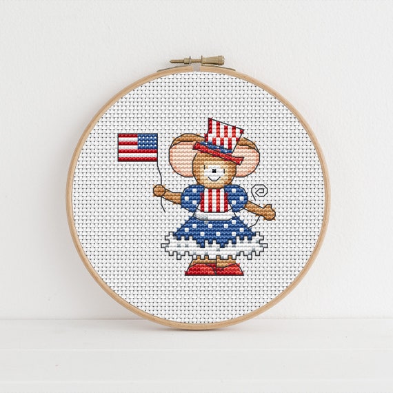 Furry Tales Fourth of July Mouse Cross Stitch Pattern by Lucie Heaton,  PDF Counted Cross Stitch Chart Download