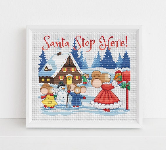 Furry Tales Santa Stop Here! / Christmas Cross Stitch PDF Pattern / Counted Cross Stitch Chart / Lucie Heaton