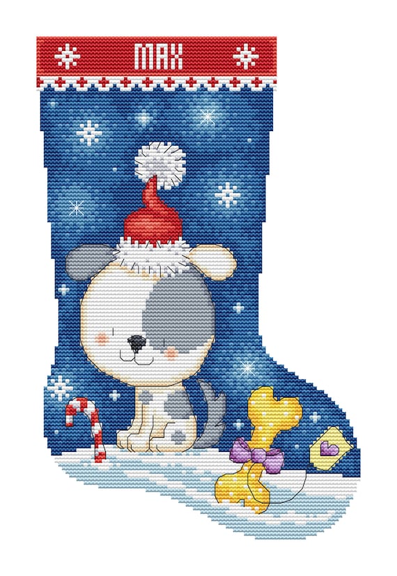Dog Christmas Stocking (6.4 x 9.8 inch) Cross Stitch Pattern by Lucie Heaton, PDF Counted Cross Stitch Chart Download