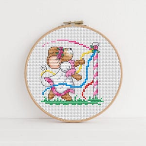 Furry Tales Maypole Mouse, modèle de point de croix par Lucie Heaton, tableau PDF au point de croix à télécharger