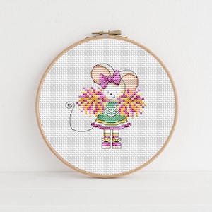 Furry Tales Cheerleader Mouse - Modèle de point de croix - Lucie Heaton - Grille numérique PDF au point de croix à télécharger