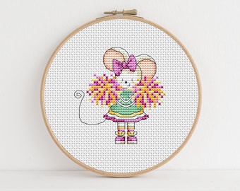 Furry Tales Cheerleader Mouse - Cross Stitch Pattern - Lucie Heaton - Digital PDF Counted Cross Stitch Chart Download