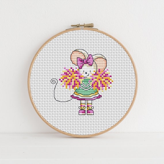 Furry Tales Cheerleader Mouse - Cross Stitch Pattern - Lucie Heaton - Digital PDF Counted Cross Stitch Chart Download