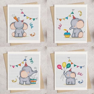 Elephant Birthday Cards Cross Stitch Pattern - Lucie Heaton - Digital PDF Counted Cross Stitch Chart Download
